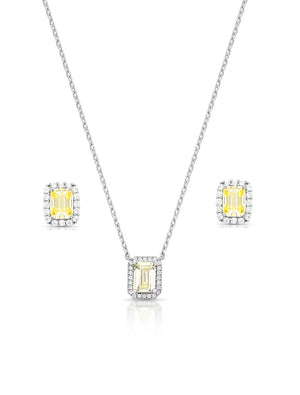 Conjunto Geométrico Cravejado Banho Ródio Cristal