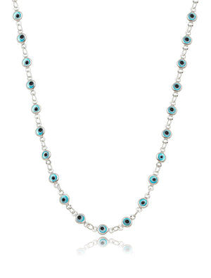 Colar Teen Choker Olho Grego Banho Platina