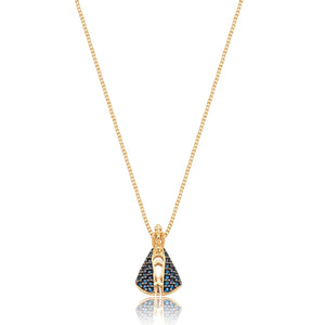 Colar Mini Nossa Senhora Dupla Face Cravejado Banho Ouro 18K Zircônia