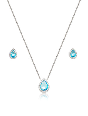 Conjunto Gota Cravejada Banho Platina Zircônia