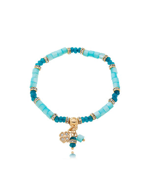 Pulseira Infantil Silicone Detalhes Cravejados Flor Banho Ouro 18K Cristal Madrepérola