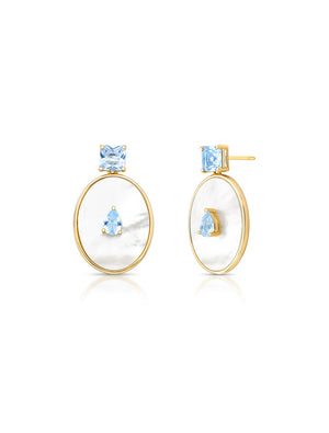 Brinco Oval Gota Madrepérola Banho Ouro 18K