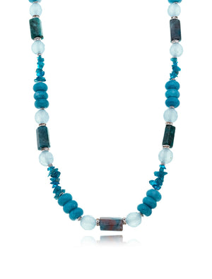 Colar Aqua Choker Geometrico Pedras Banho Ródio Jade