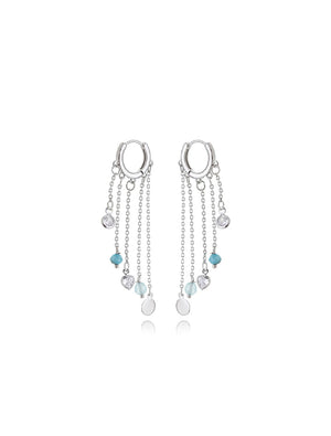 Brinco Teen  Aqua Base Argola Pingentes Banho Ródio Cristal Jade