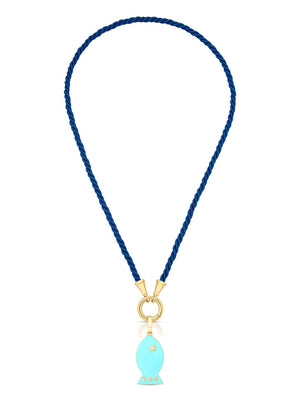 Colar Cordão Torcido Peixe Esmaltado Banho Ouro 18K Zircônia