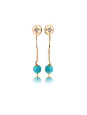 Brinco Masha Base Trevo Longo Banho Ouro 18K Howlita Zircônia