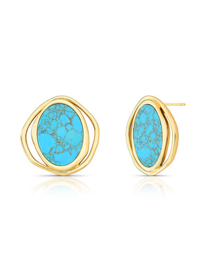Brinco Oval Lateral Vazado Banhado Ouro 18K  Howlita
