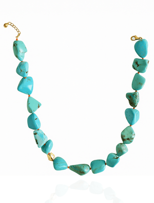 Colar Pedras Howlita Turquesa Banho Ouro 18K