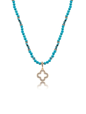 Colar Masha Choker Trevo Cravejado Banho Ouro 18K Howlita Zircônia