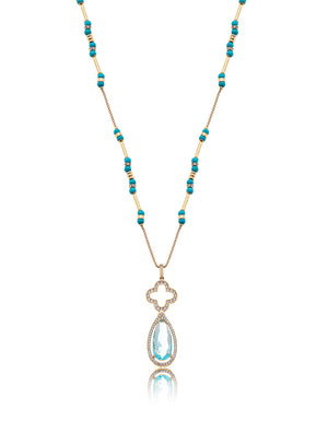 Colar Masha Ajustável Pingente Gota Cristal Banho Ouro 18k Howlita Turquesa