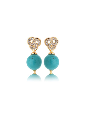 Brinco Masha Delicado Base Cravejado Banho Ouro 18K Howlita Zircônia
