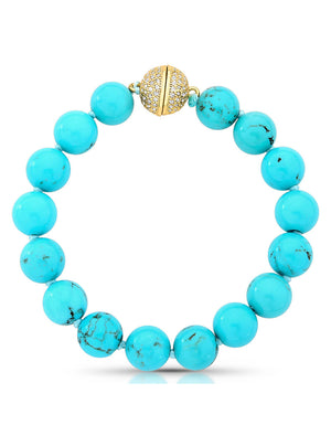 Pulseira Volta Pedra Cravejada Banho Ouro 18K Howlita Turquesa