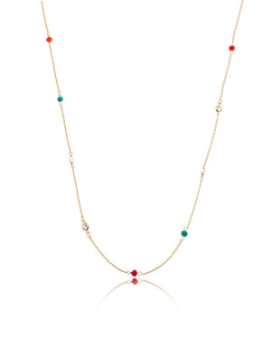 Colar Selene Longo Ponto de Luz Banho Ouro 18K Ágata Cristal Madrepérola