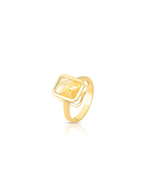 Anel Retângulo Pedra Banho Ouro 18K Cristal Rutilado