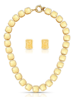 Conjunto Quadrado  Banho Ouro 18K Cristal Rutilo