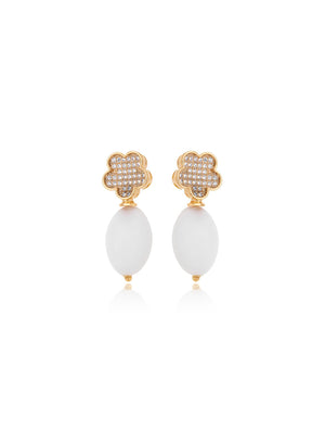 Brinco Alba Base Trevo Cravejado Banho Ouro 18k Murano