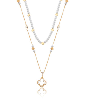 Colar Alba Duo Ajustável Pingente Trevo Banho Ouro 18k Murano