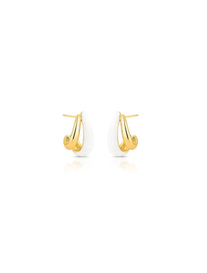 Brinco Gota Curvado Liso Esmaltado Banho Ouro 18K
