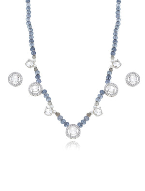 Conjunto Luna Pingentes Círculos Cravejados Banho Ródio Cristal