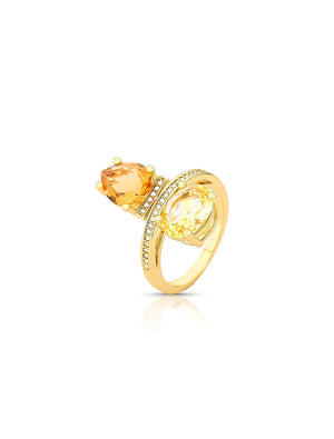 Anel Gota e Oval Detalhe Cravejado Banho Ouro 18k Cristais