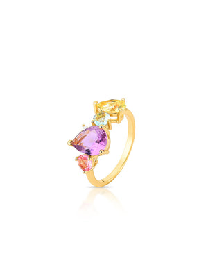 Anel Gotas Banho Ouro 18K Cristal