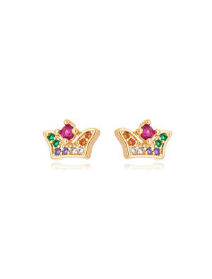 Brinco Infantil Coroa Cravejada Banho Ouro 18k Zircônia