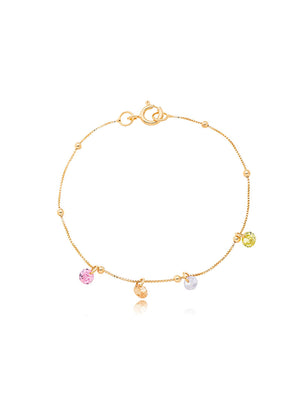 Pulseira Infantil Pontinhos de Luz Banho Ouro 18K Cristal
