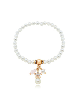Pulseira Infantil Silicone Pingentes Banho Ouro 18K Pérola Shell Zircônia