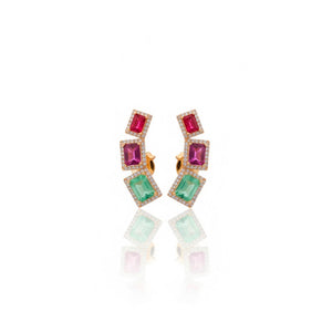 Brinco Earcuff Retângulos Cristal Banho Ouro 18K Cristal Fusion