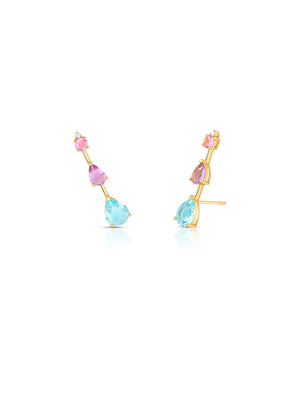 Brinco Earcuff Gotas Banho Ouro 18K Cristal