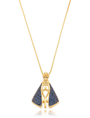 Colar Nossa Senhora Aparecida Cravejado Banho Ouro 18k Zircônia