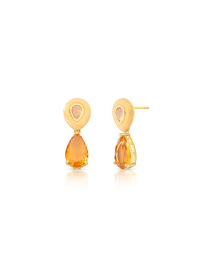 Brinco Gota Dois em Um Banho Ouro 18K Cristal