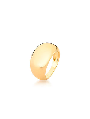 Anel Liso Abaulado Frente Banho Ouro 18K