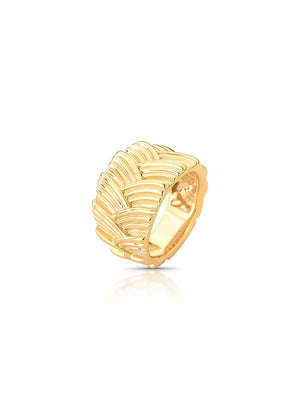 Anel Largo Detalhes Ricos Escamas Liso Banho Ouro 18K