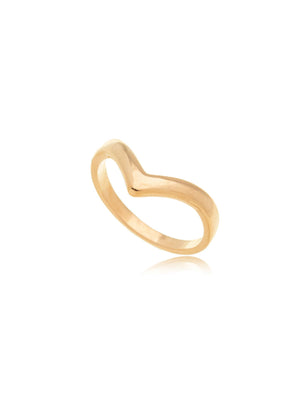 Anel V Liso Banho Ouro 18K