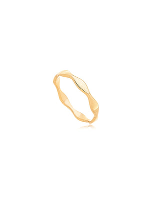 Anel Liso Ondas Banho Ouro 18K