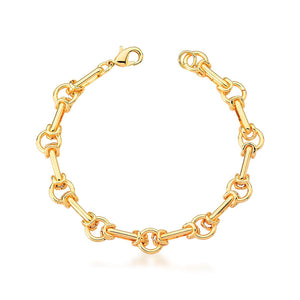 Pulseira Elos Intercalados Lisos Banho Ouro 18K
