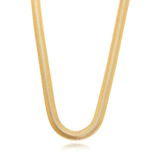 Colar Choker Malha Grossa Lisa Banho Ouro 18K