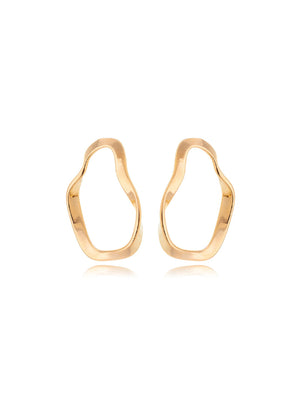 Brinco Liso Oval Ondulado Vazado Banho Ouro 18k Rosa Valverde