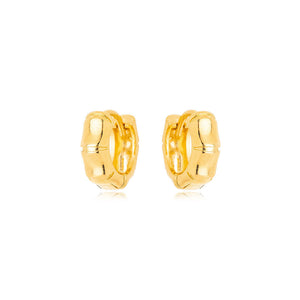 Brinco Argola Click Sextavada Lisa Banho Ouro 18K