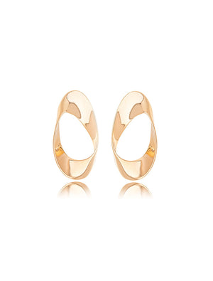 Brinco Argola Oval Vazada Lisa Banho Ouro 18K