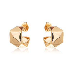 Brinco Argola Aberta Pequena Facetada Banho Ouro 18K