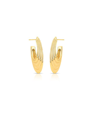 Brinco Meia Argola Oval Liso Banho Ouro 18K