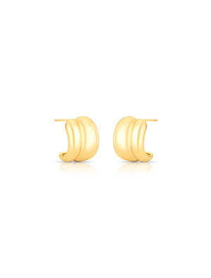 Brinco Meia Argola Abaulado Liso Banho Ouro 18K