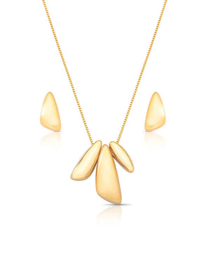Conjunto Triângulo Liso e Fosco Banho Ouro 18k