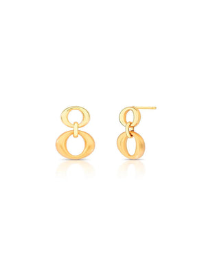 Brinco Dois Pingentes Ovais Liso Fosco Banho Ouro 18k