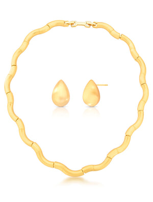 Conjunto Ondulado Liso Banho Ouro 18K