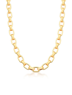 Colar Corrente Elos Lisa Retangular Banho Ouro 18K