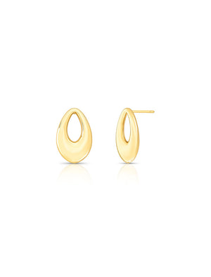 Brinco Gota Lisa Vazado Banho Ouro 18K
