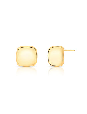 Brinco Quadrado Abaulado Liso Banhado  Ouro 18K